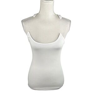 Luvvette White Ribbed Casual Summer Spring Razorback Invisible Strap Top Size M